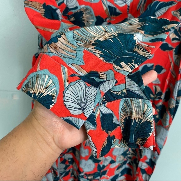 Anthropologie Blank London Red Orange Green Leaf Button Up Shirt Dress Sz S - Picture 4 of 9